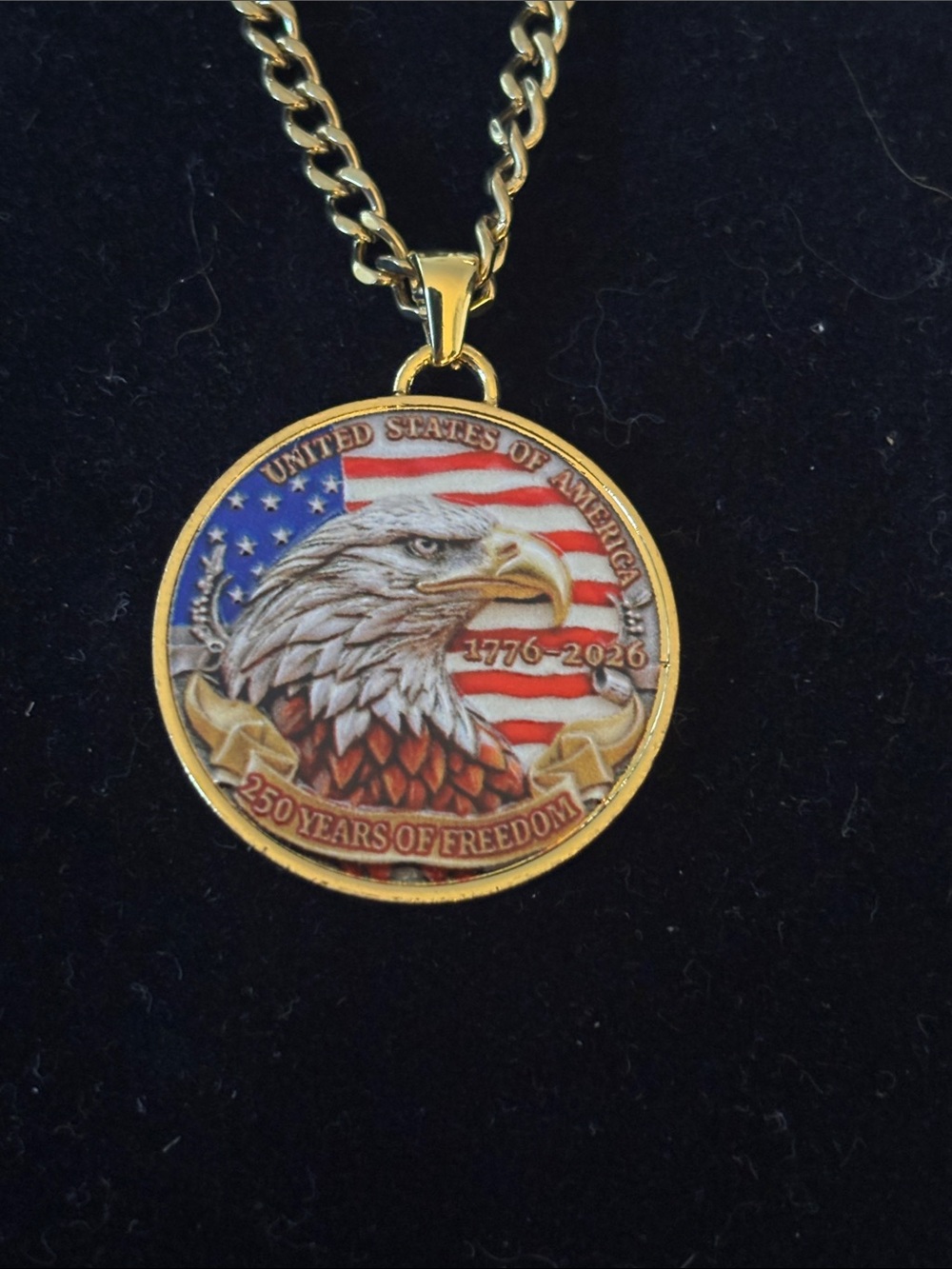 Gold-Tone Patriotic Eagle Pendant Necklace - Red, White & Blue